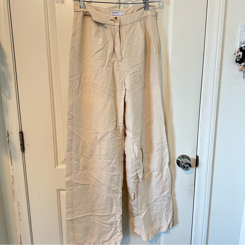 Bershka Beige Pleated Trousers